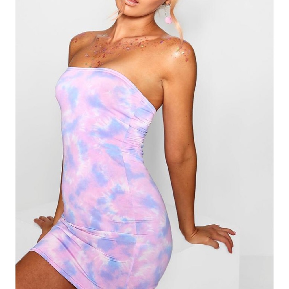 Pastel Tie Dye Slinky Bandeau Bodycon Dress